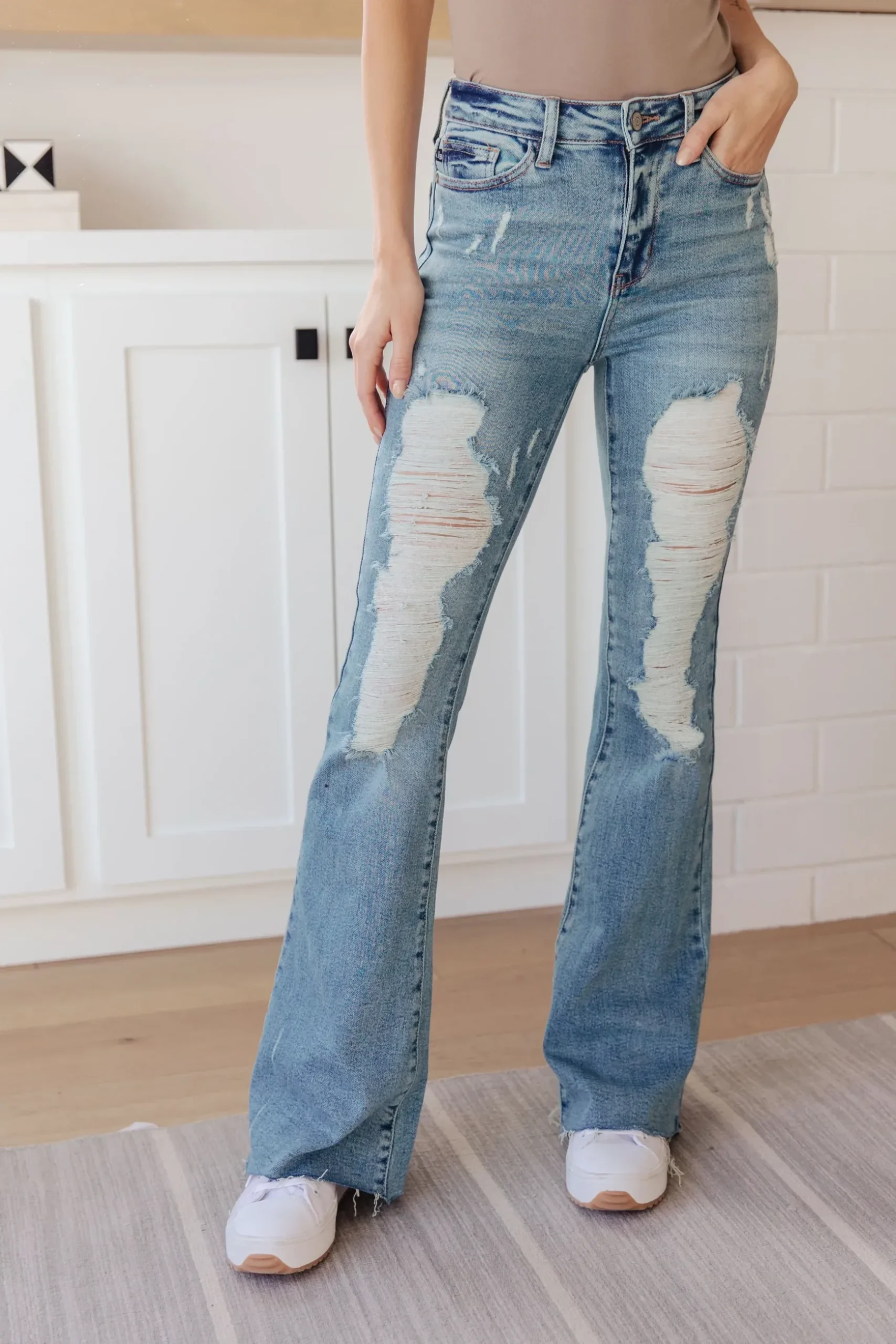 Kiana High Rise Heavy Destroy Flare Jeans by Judy Blue