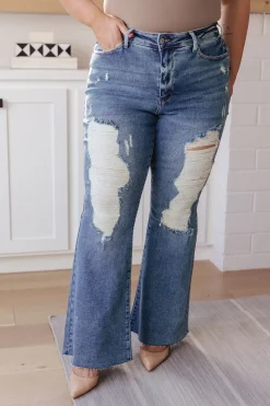 Kiana High Rise Heavy Destroy Flare Jeans by Judy Blue