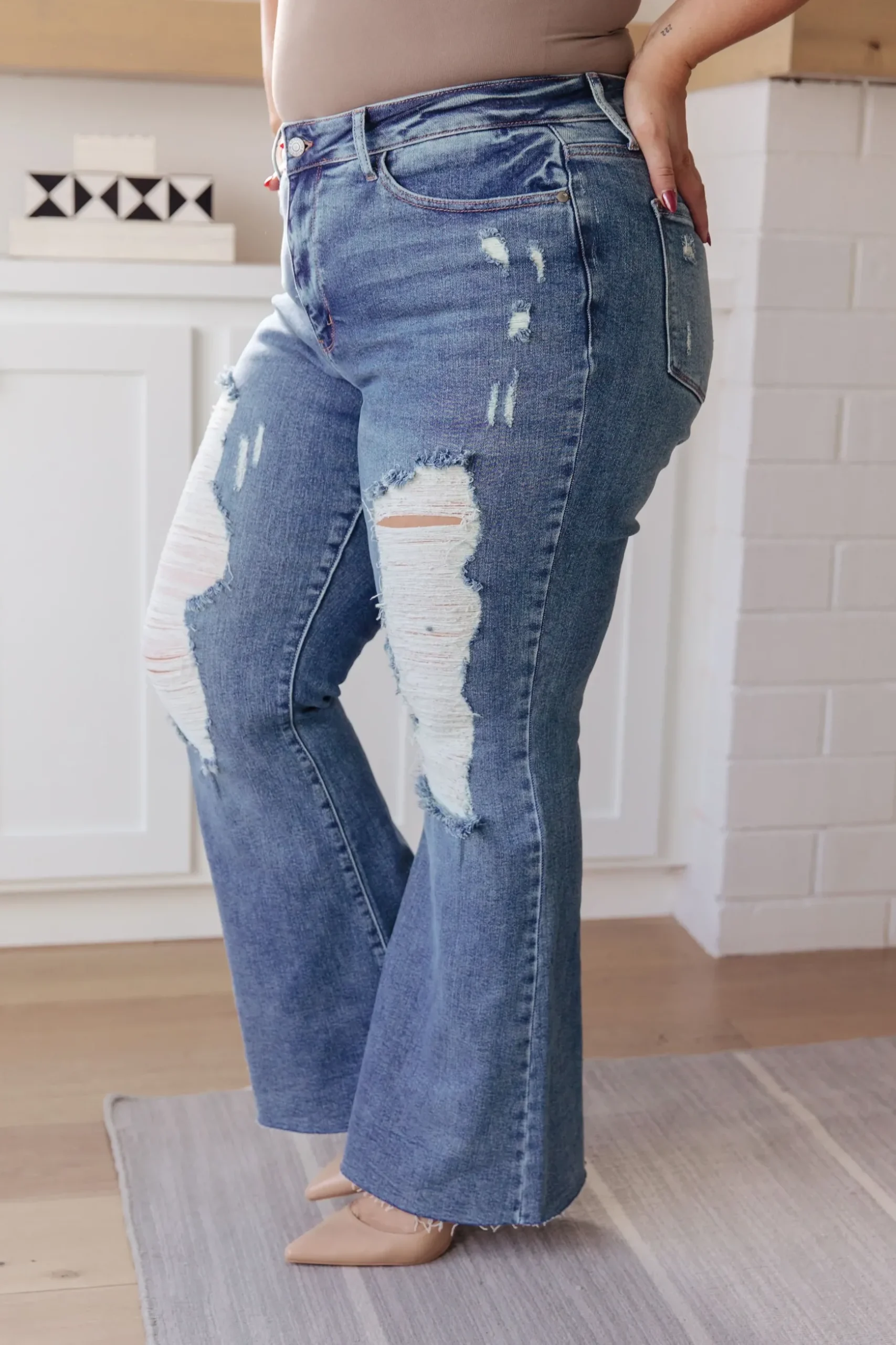Kiana High Rise Heavy Destroy Flare Jeans by Judy Blue