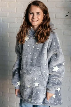 Kids Oversized Hoodie Blanket in Grey Stars