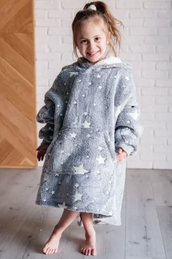 Kids Oversized Hoodie Blanket in Grey Stars