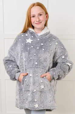 Kids Oversized Hoodie Blanket in Grey Stars