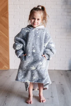 Kids Oversized Hoodie Blanket in Grey Stars