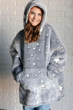 Kids Oversized Hoodie Blanket in Grey Stars