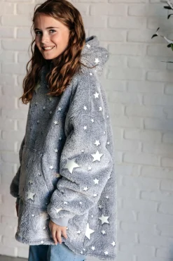 Kids Oversized Hoodie Blanket in Grey Stars