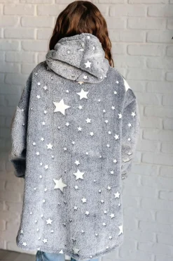 Kids Oversized Hoodie Blanket in Grey Stars
