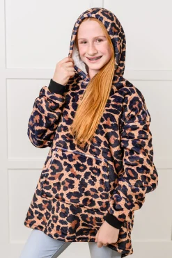 Kids Oversized Hoodie Blanket in Leopard