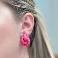 Knotted Loop Statement Stud Earrings - Hot Pink