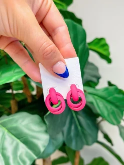 Knotted Loop Statement Stud Earrings - Hot Pink