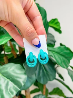 Knotted Loop Statement Stud Earrings - Teal