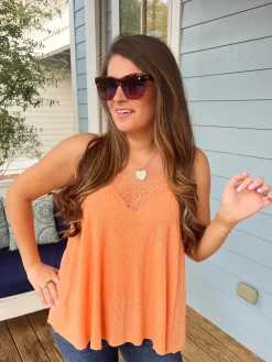 Lace V-Neck Flowy Tank Top by POL - Creamsicle