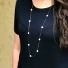 Lara Long Pearl Station Necklace - Rose Gold