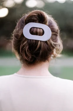 Large Teleties Flat Oval Clip - Silver Flames