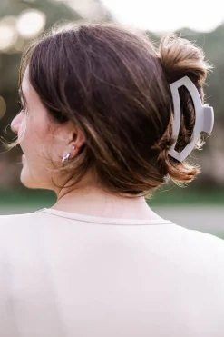 Large Teleties Open Claw Clip - Silver Flames