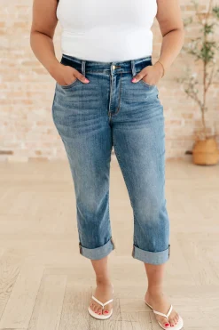 Laura Mid Rise Cuffed Skinny Capri Jeans by Judy Blue