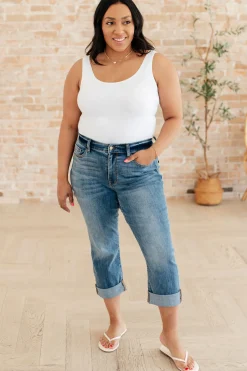 Laura Mid Rise Cuffed Skinny Capri Jeans by Judy Blue