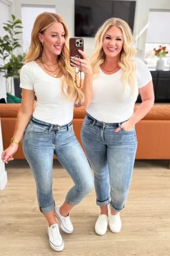 Laura Mid Rise Cuffed Skinny Capri Jeans by Judy Blue