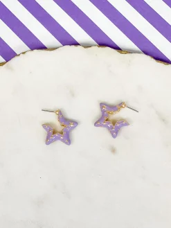 Lavender Enamel Star Mini Hoop Earrings