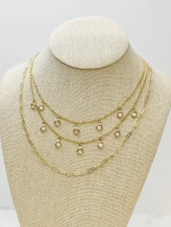 Layered Floating Crystal Dangle Chain Necklace