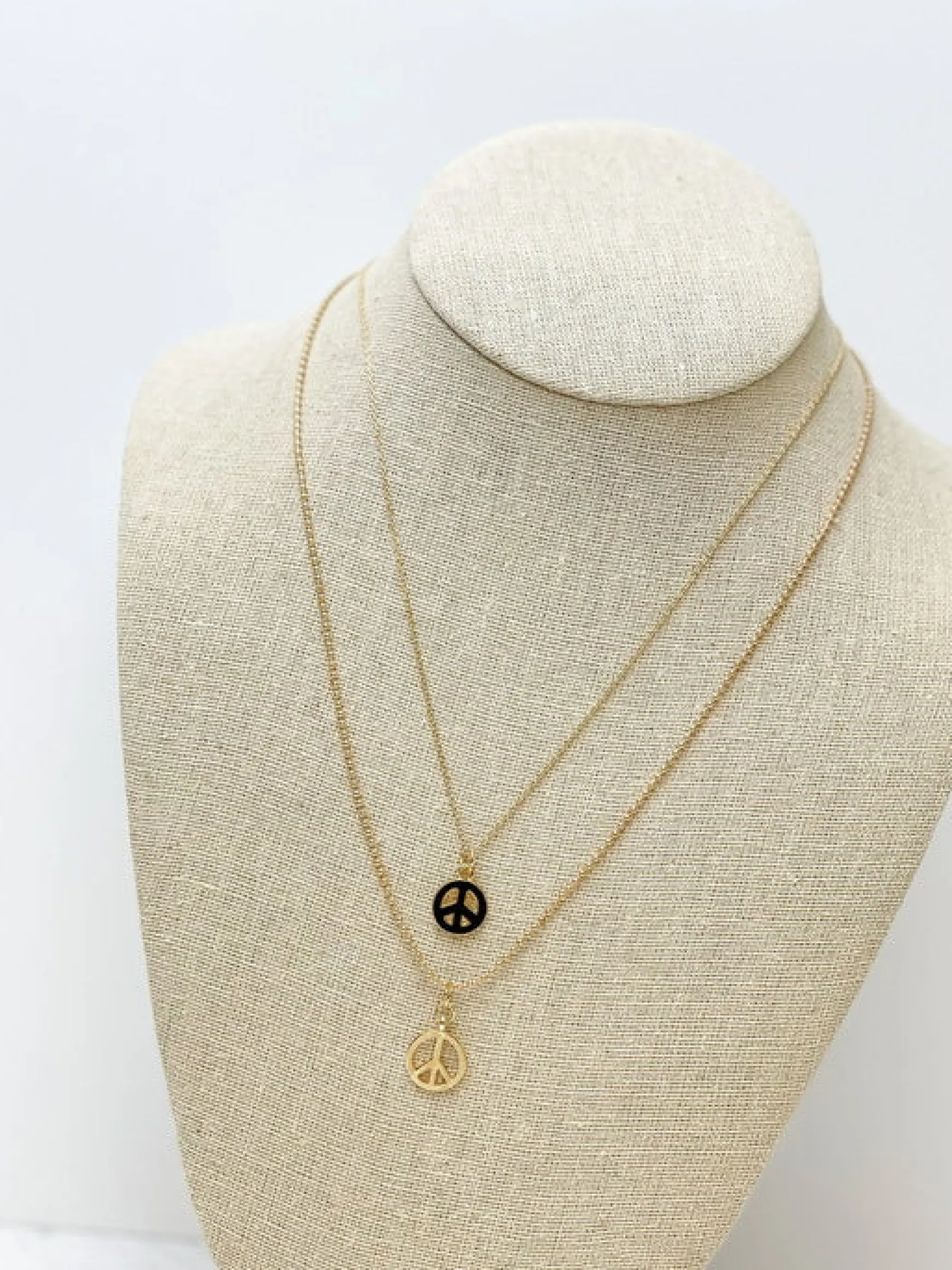 Layered Peace Sign Chain Necklace - Jet
