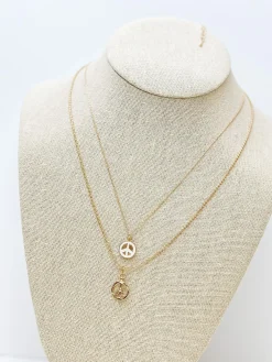 Layered Peace Sign Chain Necklace - White