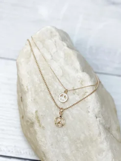 Layered Peace Sign Chain Necklace - White
