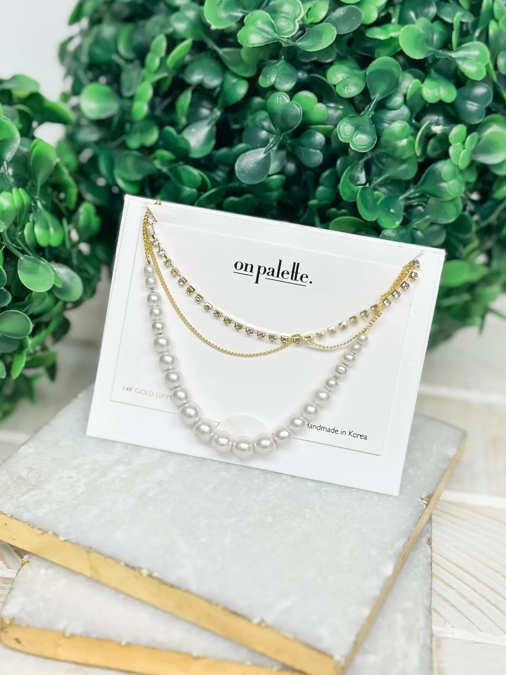 Layered Pearl & Rhinestone Necklace - Gold
