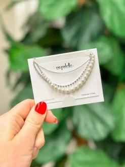 Layered Pearl & Rhinestone Necklace - Silver