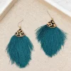 Leather Tassel Leopard Detail Earrings - Teal