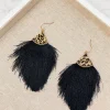 Leather Tassel Leopard Detail Earrings - Jet