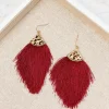Leather Tassel Leopard Detail Earrings - burgundy