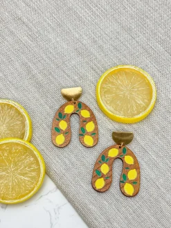Lemon Horseshoe Wooden Dangle Earrings