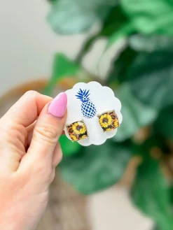Leopard & Sunflower Printed Stud Earrings