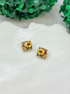 Leopard & Sunflower Printed Stud Earrings