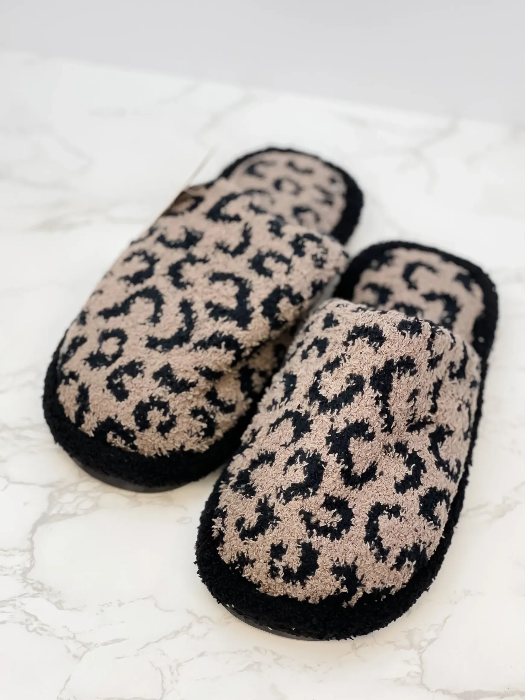 Leopard Fuzzy Slippers - Coffee