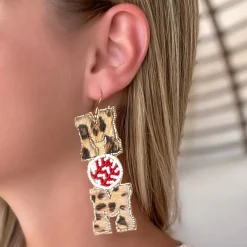 Leopard 'Mom' Baseball Beaded Dangle Earrings