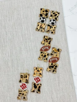 Leopard 'Mom' Baseball Beaded Dangle Earrings