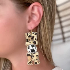 Leopard 'Mom' Soccer Beaded Dangle Earrings