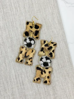 Leopard 'Mom' Soccer Beaded Dangle Earrings