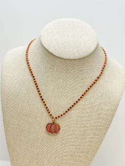 Leopard Printed Pumpkin Pendant Necklace
