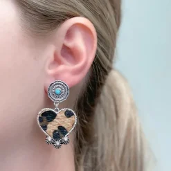Leopard Western Heart Drop Earrings