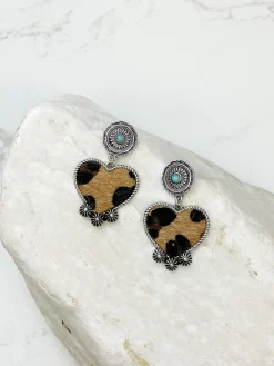 Leopard Western Heart Drop Earrings