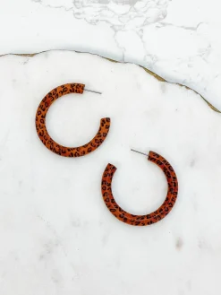 Levi Wood Leopard Hoops - Brown