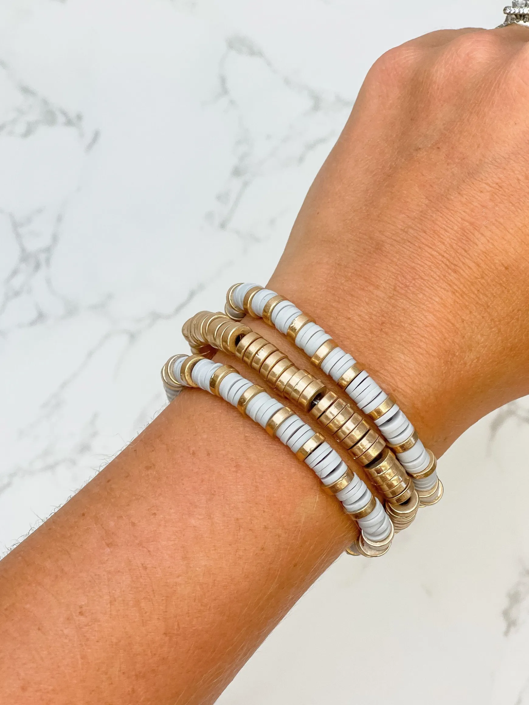Light Grey Disc Stretch Bracelet Set