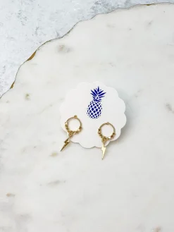 Lightning Bolt Drop Earrings - Gold