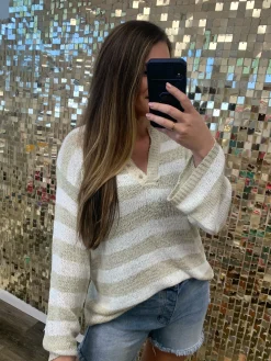 Lightweight Knit Beach Henley by POL - Sand Multi