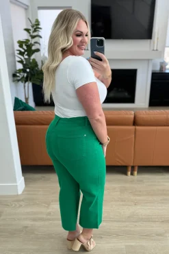 Lisa High Rise Control Top Wide Leg Crop Jeans by Judy Blue - Kelly Green