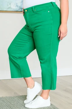 Lisa High Rise Control Top Wide Leg Crop Jeans by Judy Blue - Kelly Green