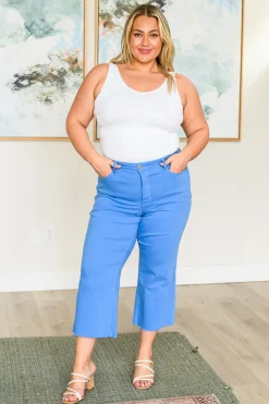 Lisa High Rise Control Top Wide Leg Crop Jeans by Judy Blue - Sky Blue
