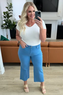 Lisa High Rise Control Top Wide Leg Crop Jeans by Judy Blue - Sky Blue